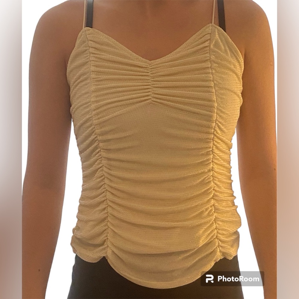 Women’s top spaghetti stripes summer blouse beige/gold Small